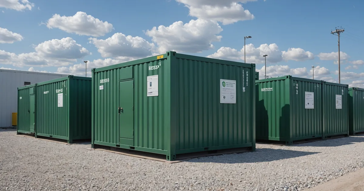 Battery energy storage units beside a substation